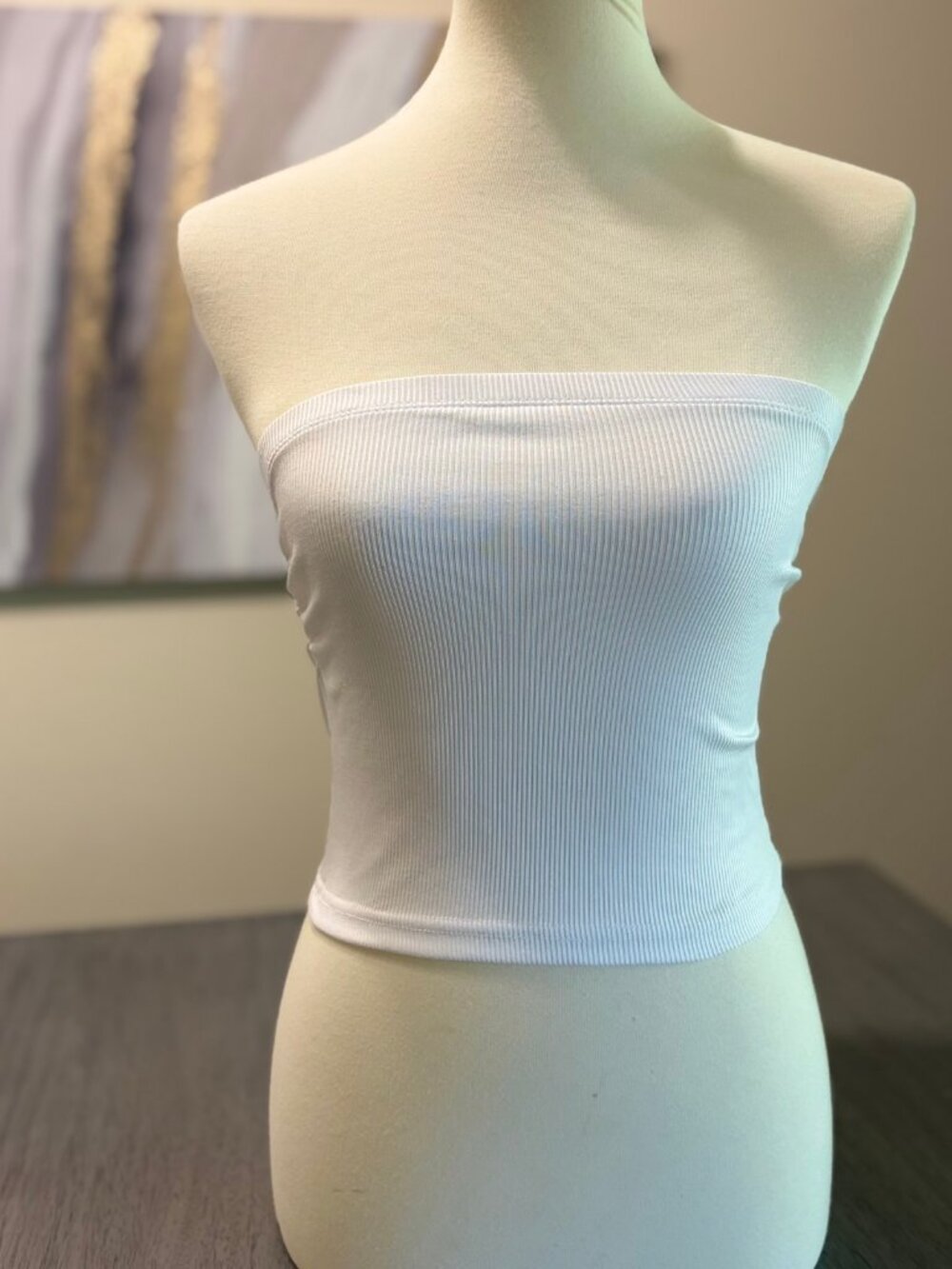 Women's White Ribbed Tube Top Strapless Bandeau Size Small